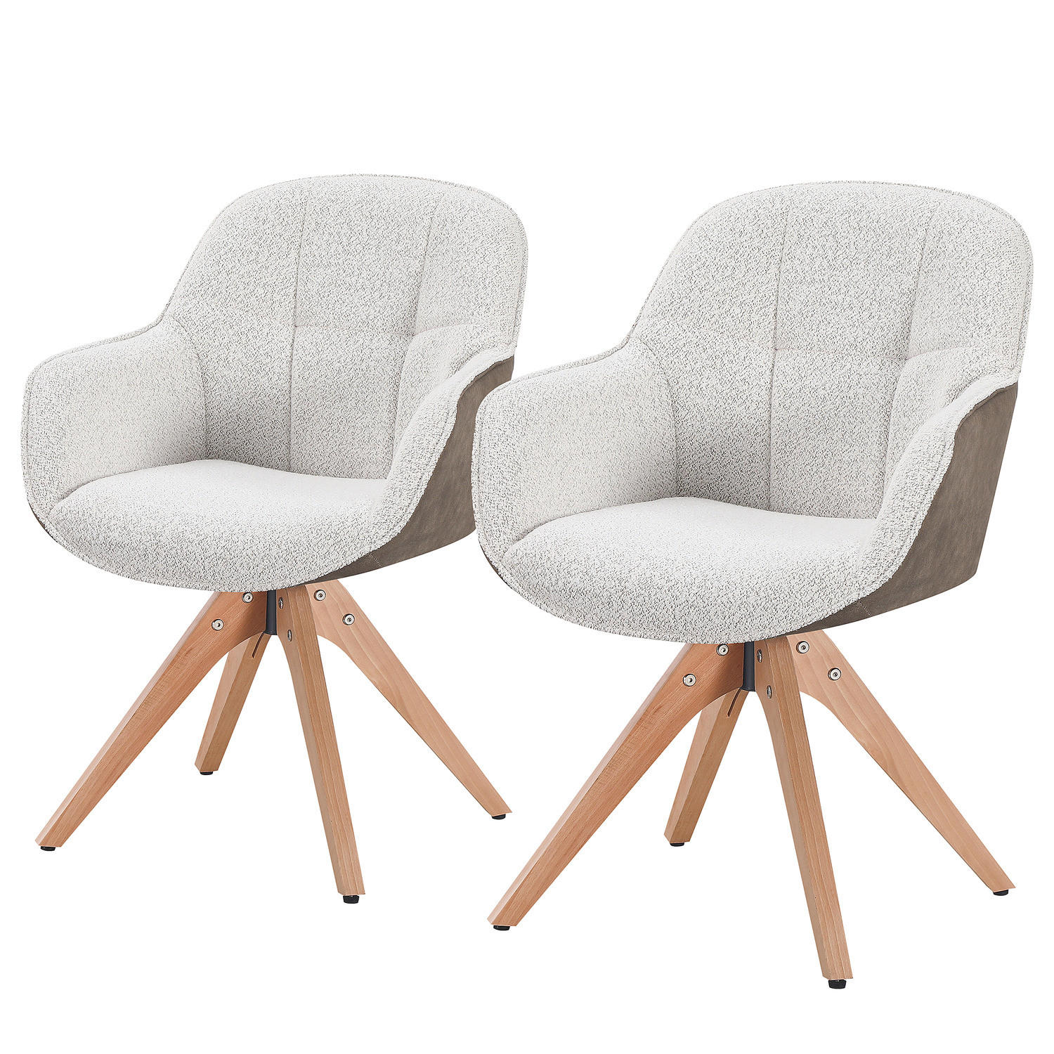 DREHBARER ARMLEHNENSTUHL - 2er-Set - Beige/Buchefarben, Buchenholz/Textil (63/86/62cm) - home24