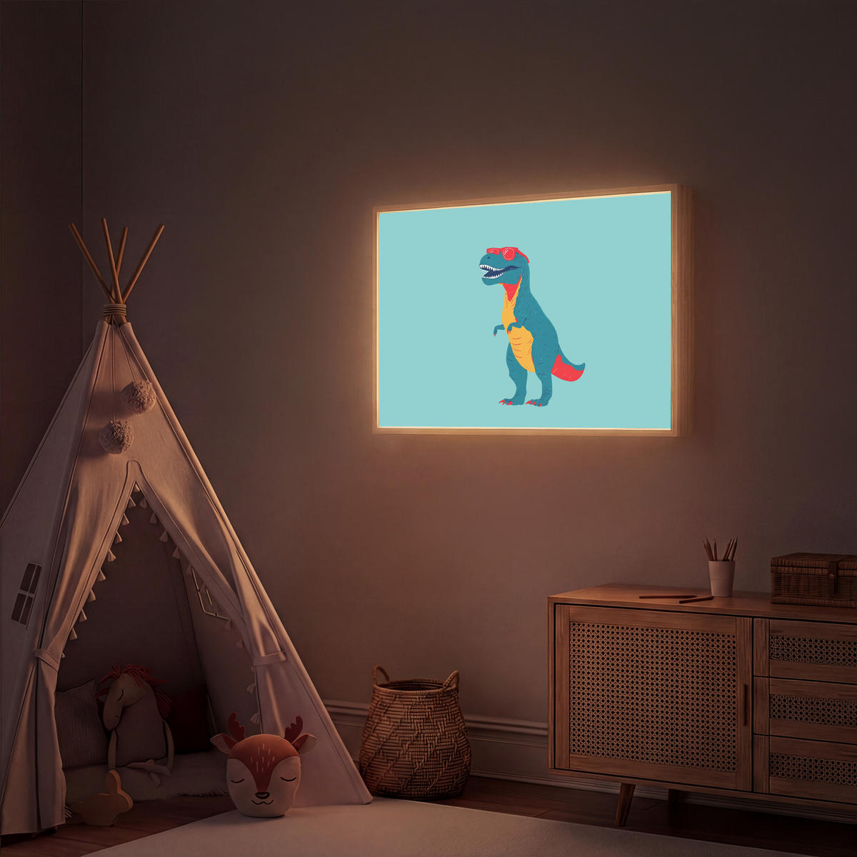 NACHTTISCHLAMPE MIT AKKU Dinosaurier - Blau - Sonnenbrille 100x70 cm - Hellblau, Holzwerkstoff (8/100/70cm) - OnlyWow