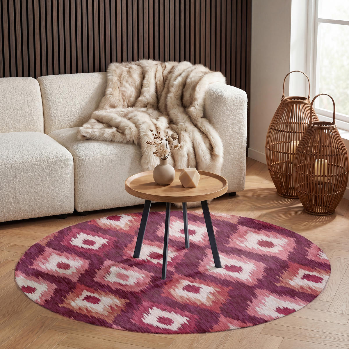 KOBERCE - Diamantové tvary - Ružová - Vzor - Textúra - 120x120 cm - bordová, textil/plast (120/0.4cm) - OnlyWow