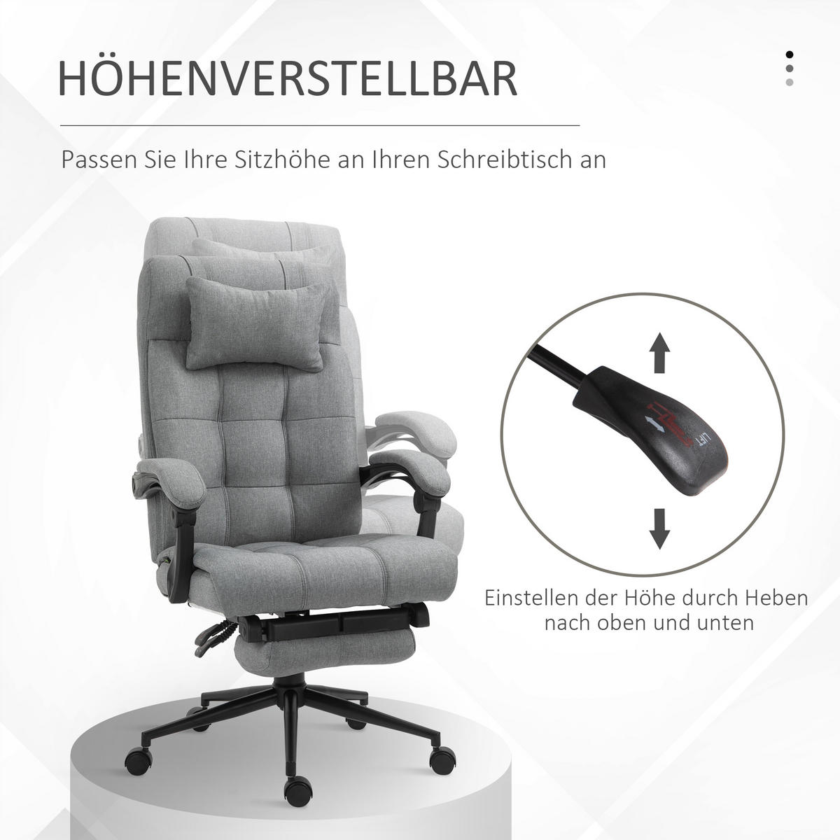 BÜROSTUHL, Schaumstoff, PVC, Hellgrau - Hellgrau, Kunststoff (76/120/66cm) - Vinsetto