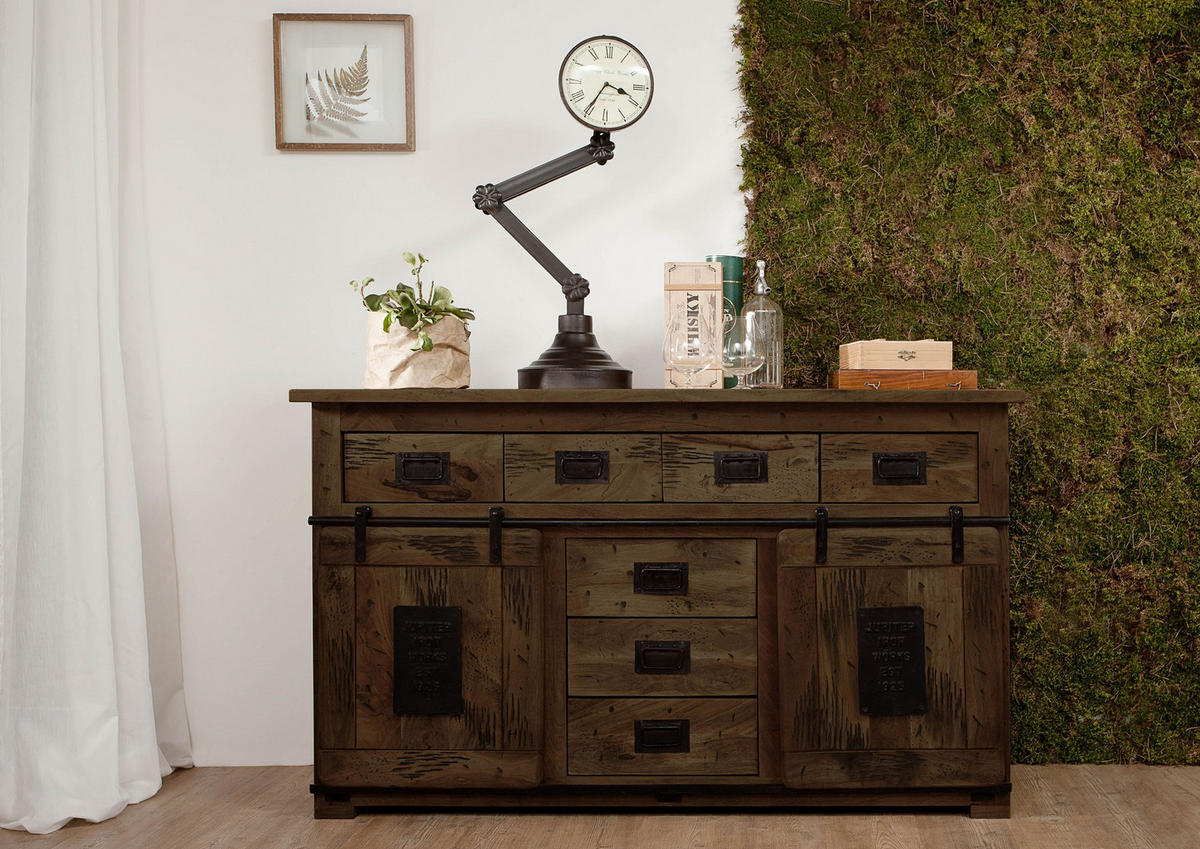 SIDEBOARD Mango 150x45x90 braun lackiert RAILWAY #419 - Braun, Holz (150/90/45cm) - Massivmoebel24