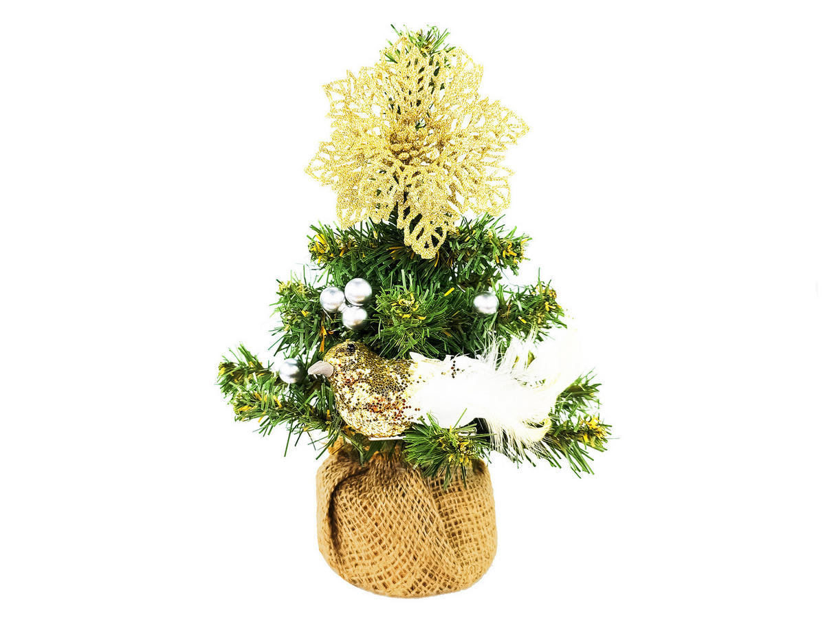 LAALU WEIHNACHTSBAUM geschmückt künstlich mit 14 Ornamenten TINY 4 im Topf 25 cm - Champagner/Silberfarben, Kunststoff (25cm) - LAALU