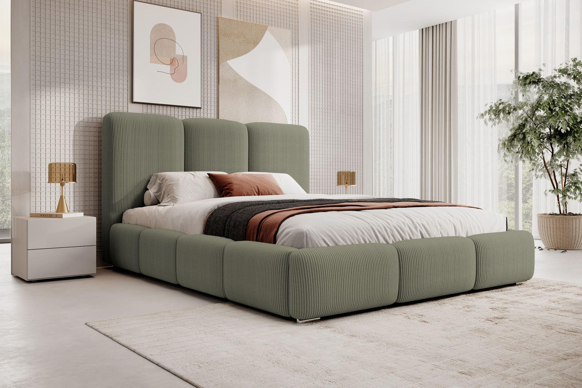 POLSTERBETT Bauro Olivgrün mit Cordbezug 160x200 cm - Silberfarben/Olivgrün, Textil (160/200cm) - Selsey