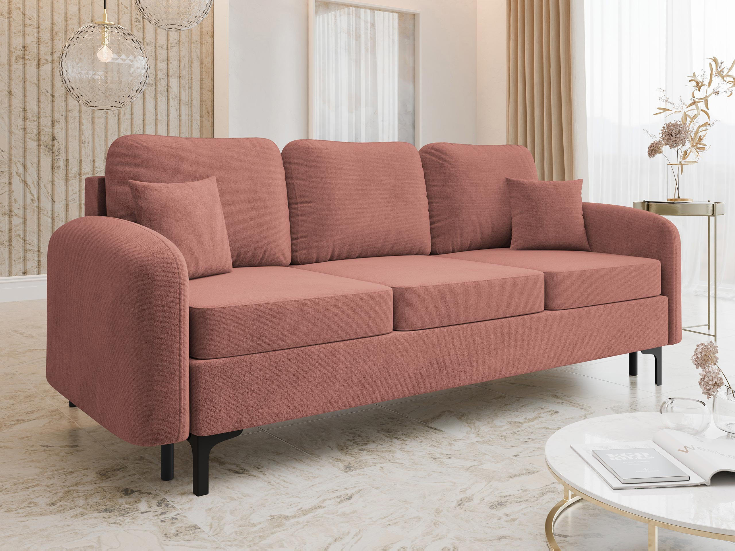 SCHLAFSOFA Venice - Schwarz/Rosa, Holz/Textil (225/96/94cm) - MIRJAN24