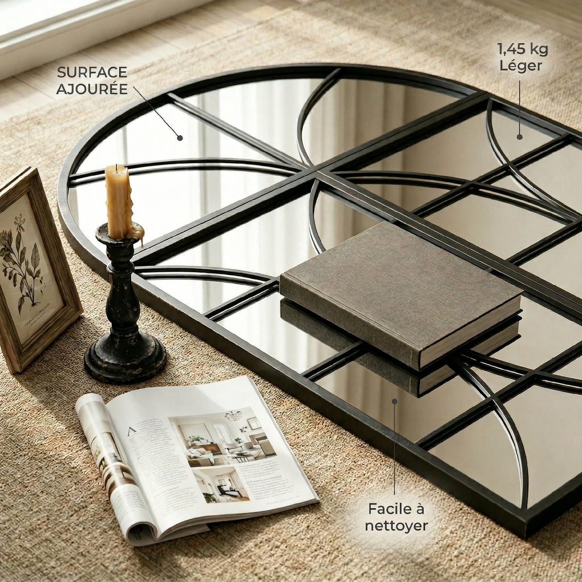 WANDSPIEGEL 3er-Set DE-14382 Bogenform im Fensterstil Schwarz - Schwarz, Metall (80/120/2cm) - ComfortXL
