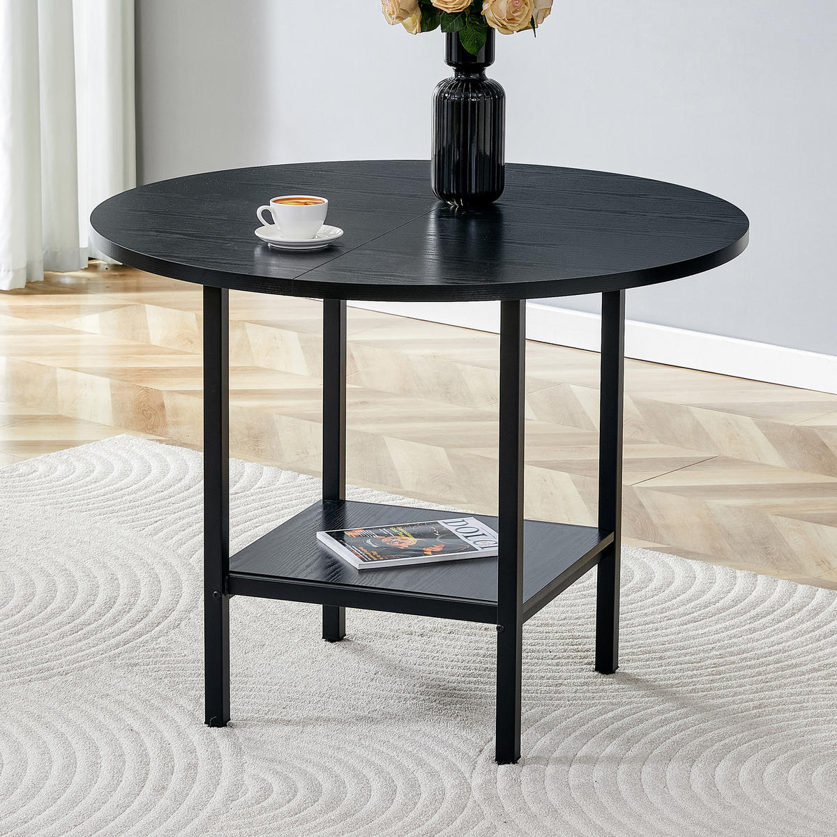 ESSTISCH 100/100/77 cm schwarz aus MDF und Metall mit Stauraumablage - Schwarz, Holzwerkstoff (100/100/77cm) - OKWISH