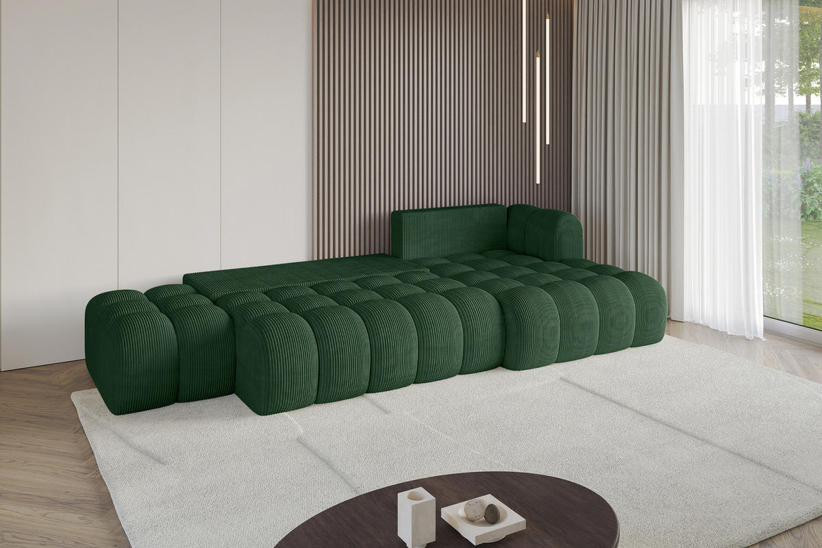 ECKSOFA mit Schlaffunktion Ottomane RECHTS OLEA-L2 321x164x75 Grün Cord - Salbeigrün/Schwarz, Holzwerkstoff/Kunststoff (164/321cm) - ALTDECOR