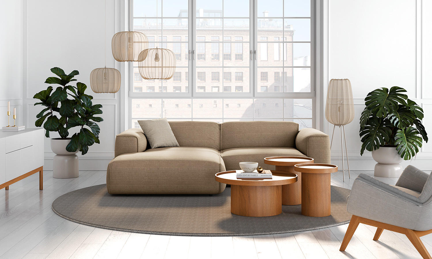 ECKSOFA mit XL-Longchair - Taupe/Schwarz, Textil (260/171cm) - home24