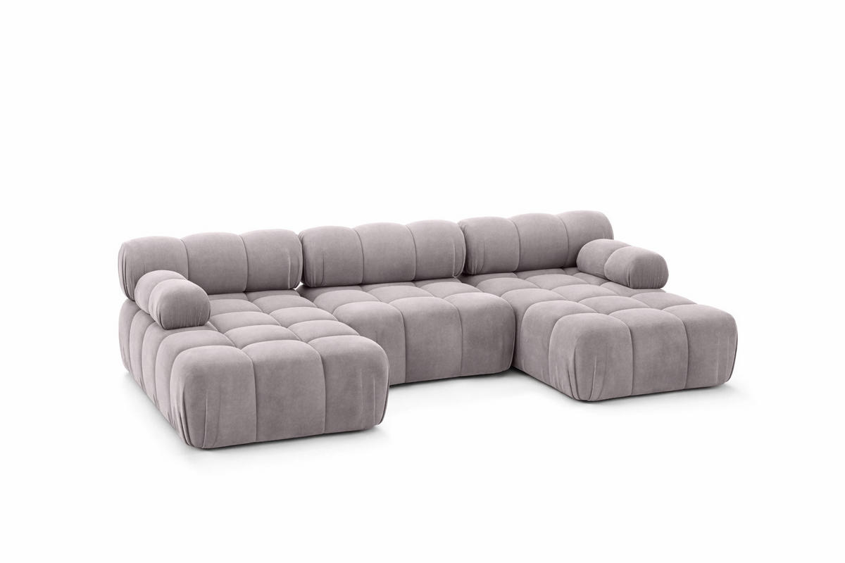ECKSOFA U-Form, Stoff Velours Salvador, Grau, Selia U - Grau, Holz (285/70/160cm) - Kaiser Möbel