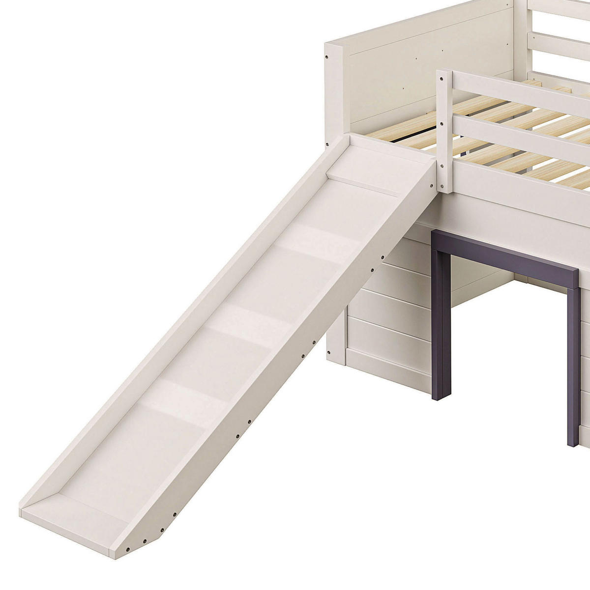 VISOKA postelja 90/200 cm krem iz MDF in bora s toboganom ter 3 predali in 2 vrati - bela, leseni material (90/200cm) - OKWISH