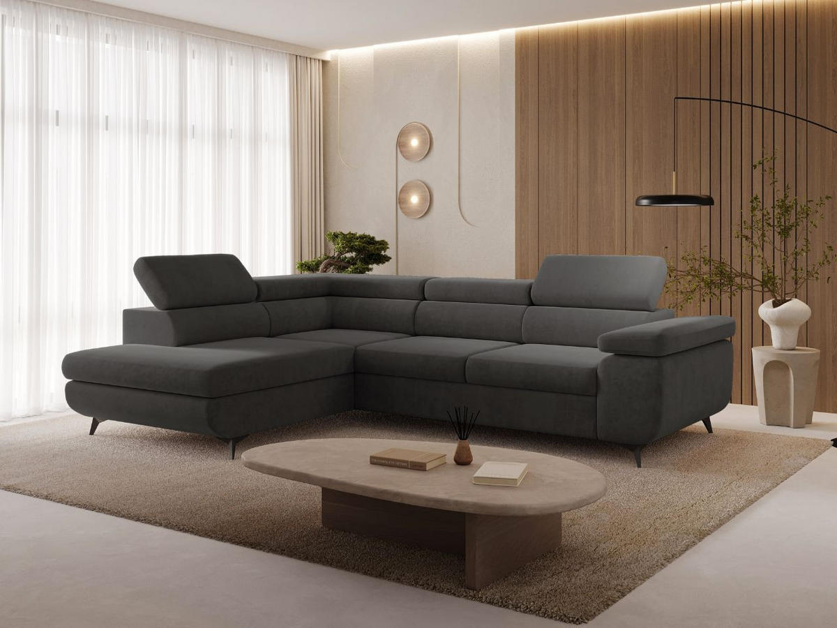 ECKSOFA Argon Dunkelgrau Rechts - Dunkelgrau/Schwarz, Holz/Textil (190/255cm) - Graingold