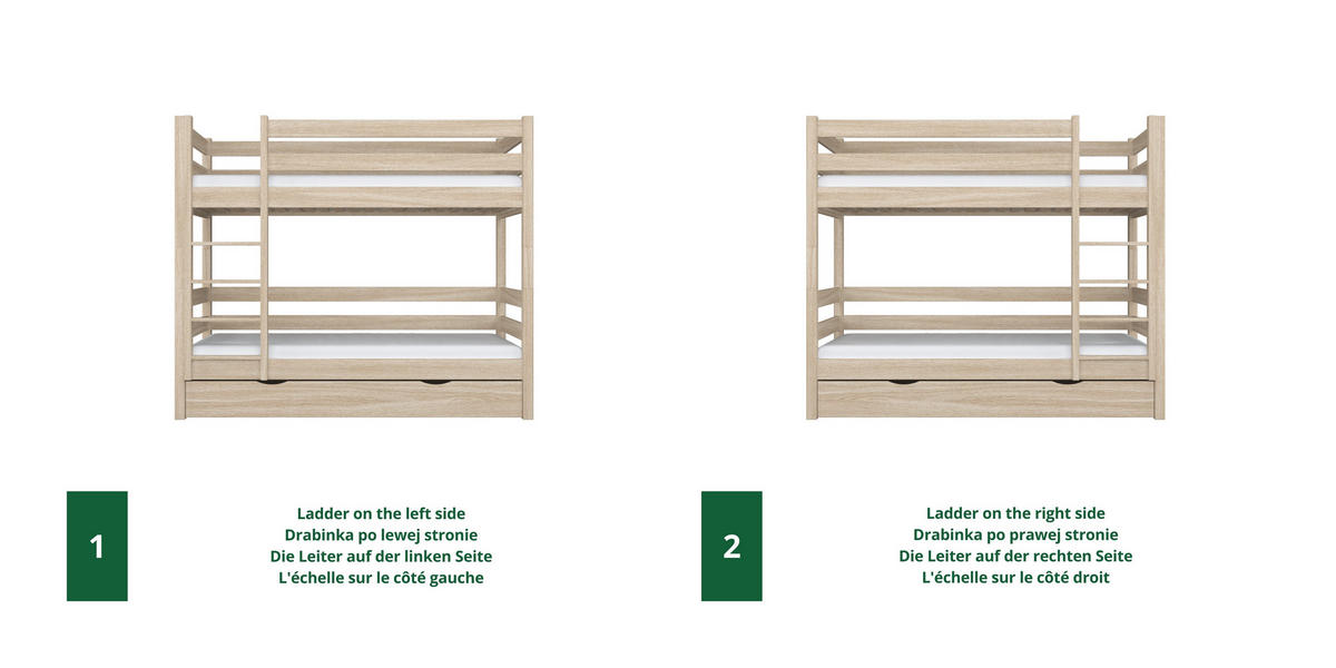 ETAGENBETT N01 mit Matratzenschublade Sonoma Eiche 120/180 - Sonoma Eiche, Naturmaterialien/Holz (120/180cm) - N-Wood