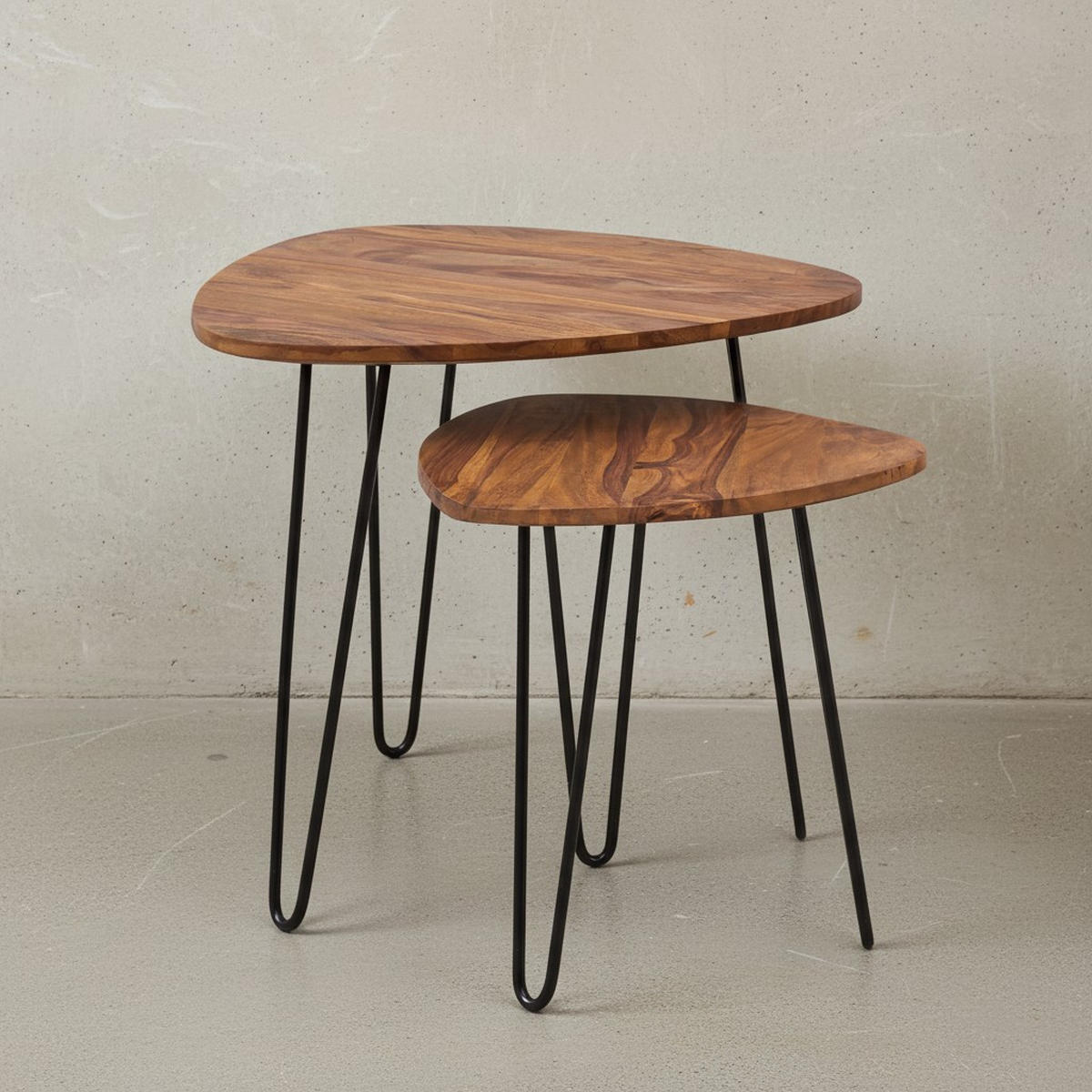 BEISTELLTISCH Set – 2-teilig Massivholz Metall Industrial - Schwarz/Braun, Holz/Metall (60/60/56cm) - KADIMA DESIGN