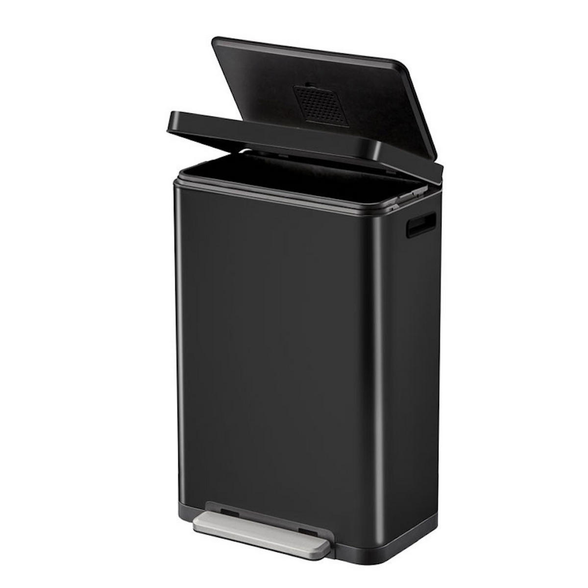 MÜLLEIMER Stilvoller Rechteckiger Mit Extra Breitem Pedal & Gedämpften Stay Open Deckel 63,7 x 36,2 x 29,7 cm 30 Liter Schwarz - Schwarz, Metall (36.2/63.7/29.7cm) - PROREGAL