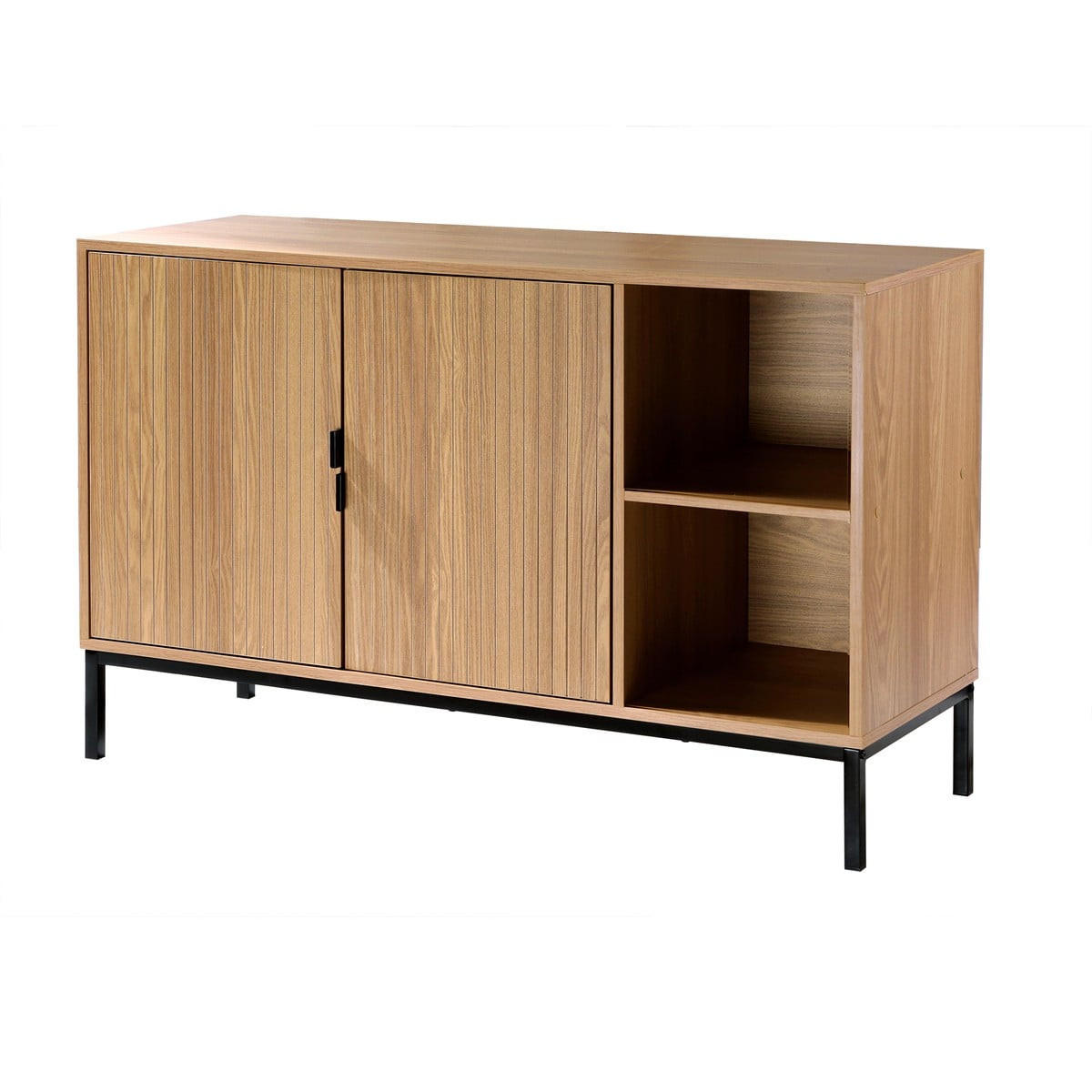 SIDEBOARD mit 2 türen und 2 offenen fächern in holzrillenoptik tara 40/72/110 cm - Eschefarben, Holzwerkstoff (110/72/46cm) - Calicosy
