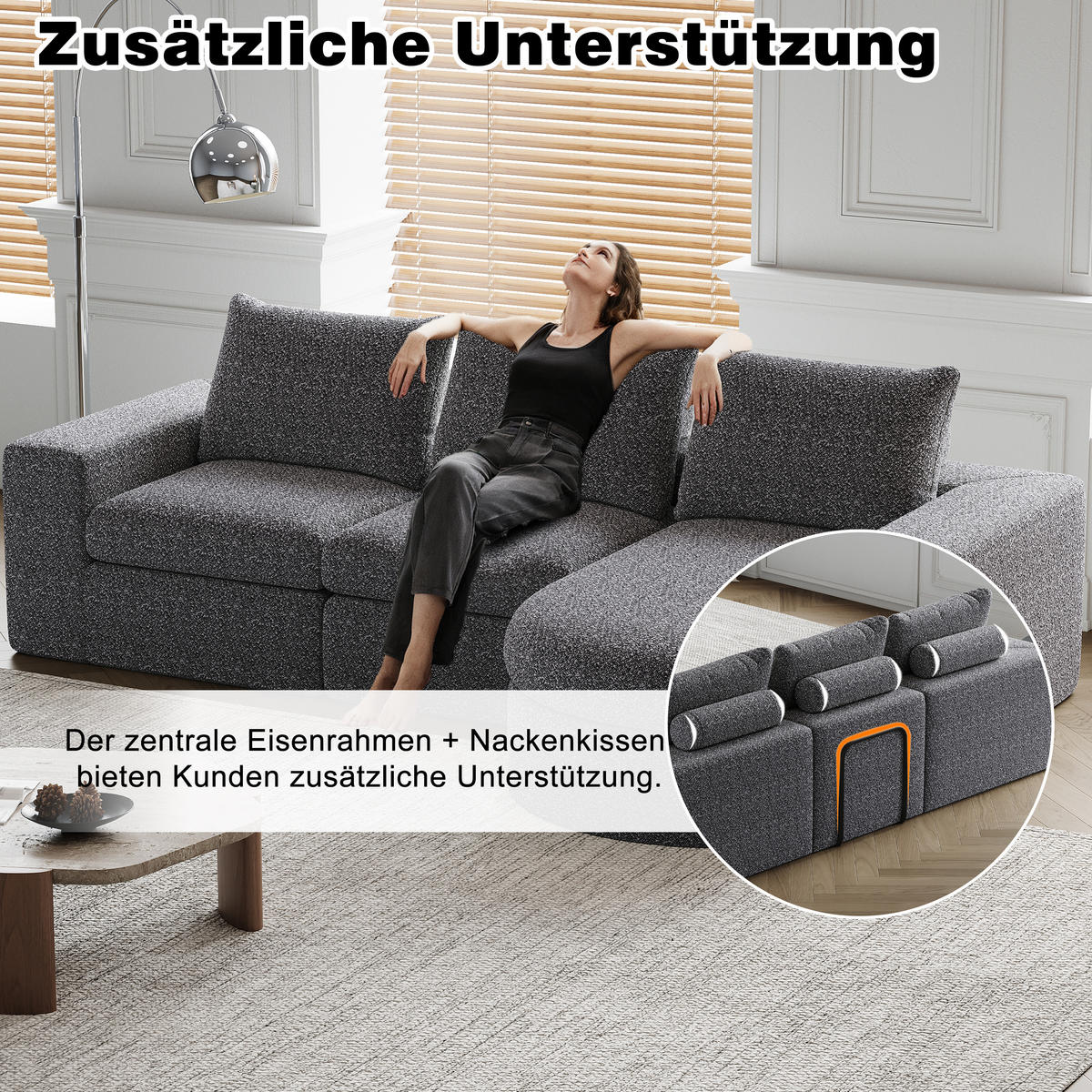 SCHLAFSOFA aus Chenille mit Liegestuhl, 2-teilig - Grau, Textil (322.5/81.2/217.7cm)