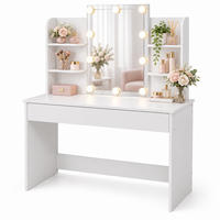 SCHMINKTISCH Weiß mit Spiegel 10 LED - Weiß, Glas/Holzwerkstoff (108/140/40cm) - Relaxdays