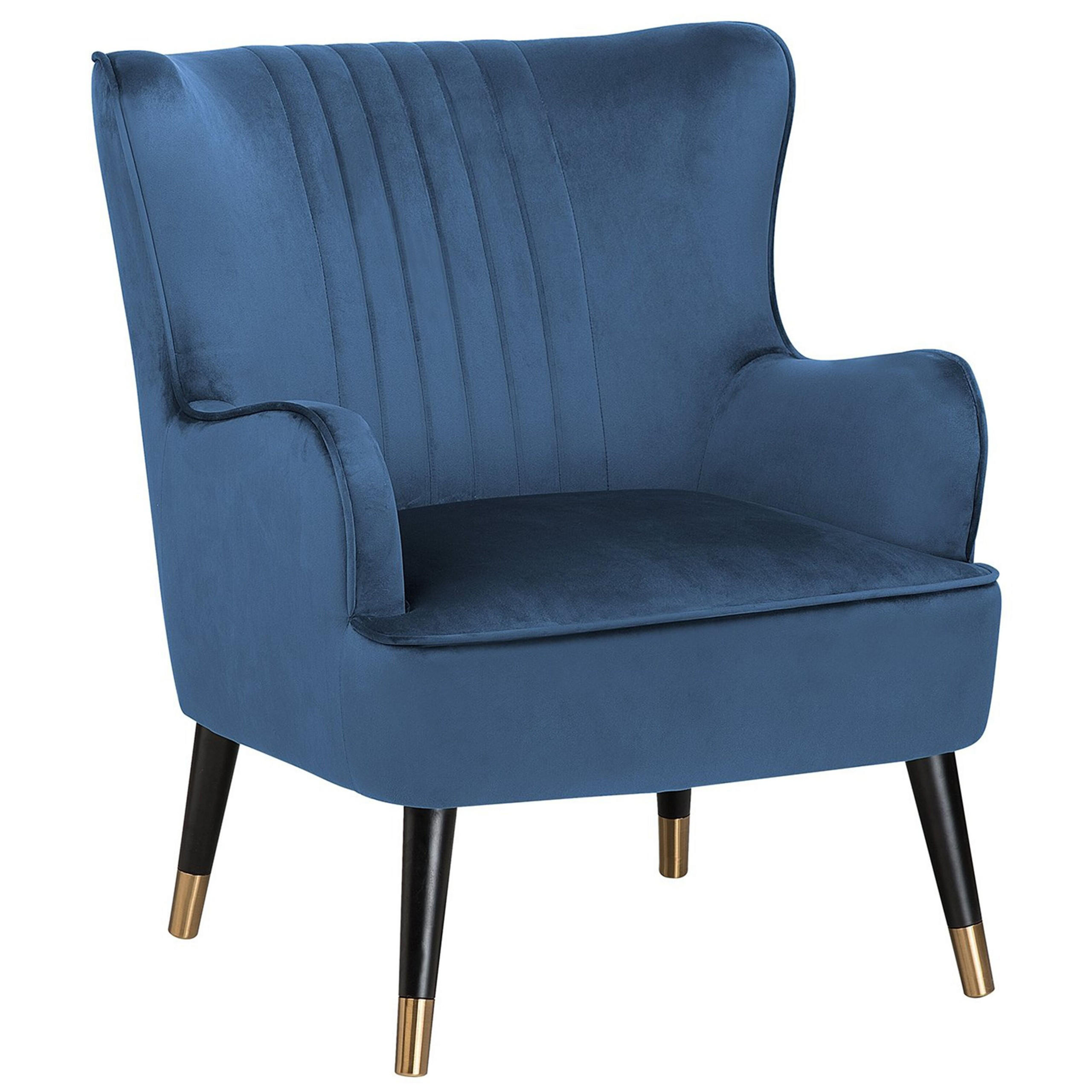 SESSEL Samtstoff blau Varberg - Blau/Goldfarben, Textil (74/89/77cm) - Beliani