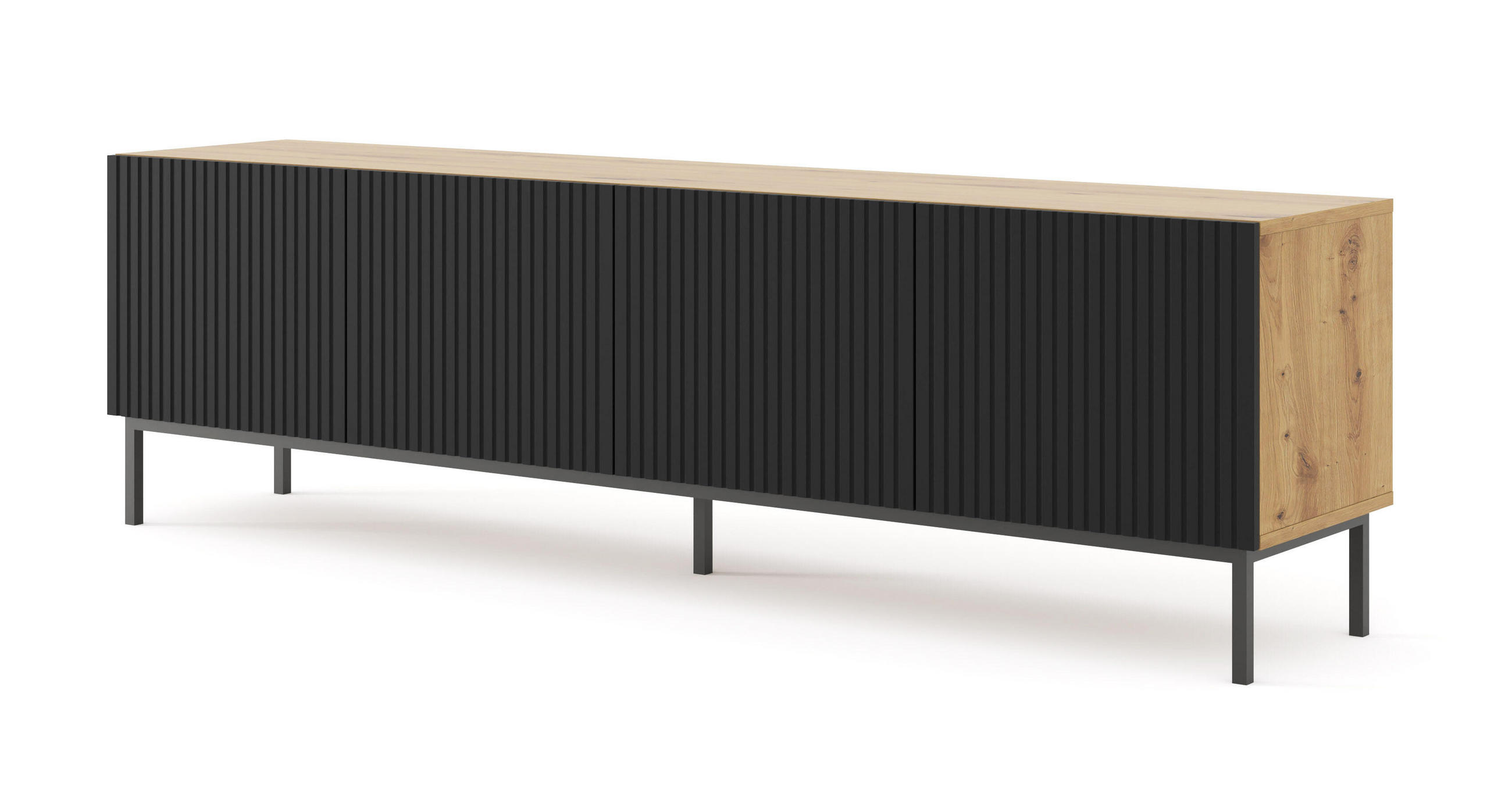 Furnlux Tv-Lowboard Beige, Schwarz 200x58x42 cm