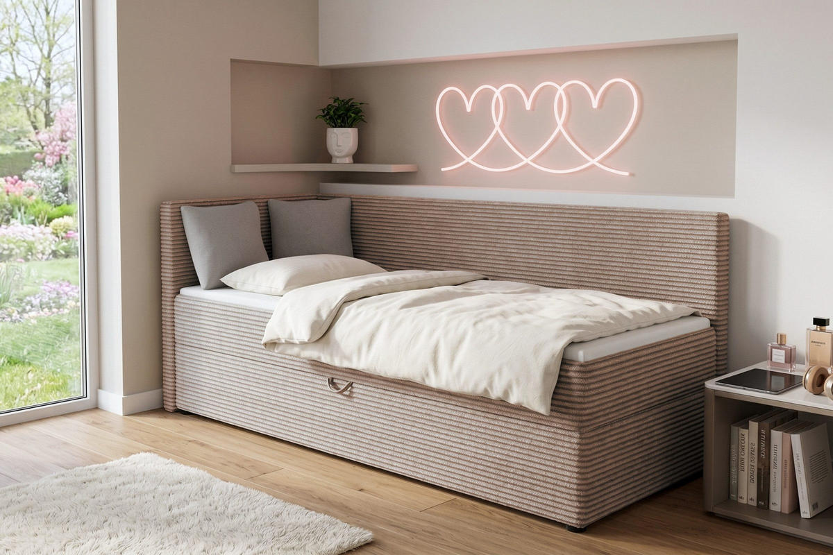 BOXBETT ROBERTO 90/200 in Cord Beige H3 links - Beige, Holz/Holzwerkstoff (90/200cm) - Deine Möbel 24