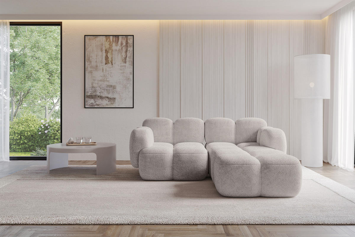 ECKSOFA modulares Sofa Rechts Miko-L1 214x205x75 Hellgrau Velours - Hellgrau/Schwarz, Holzwerkstoff/Kunststoff (214/205cm) - ALTDECOR