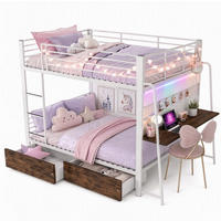 HOCHBETT aus Metall und MDF 140x200 cm Mattweiß mit Schreibtisch, RGB-LED, Steckdosenleiste und Schubladen - Weiß, Holzwerkstoff (140/200cm) - Modfu
