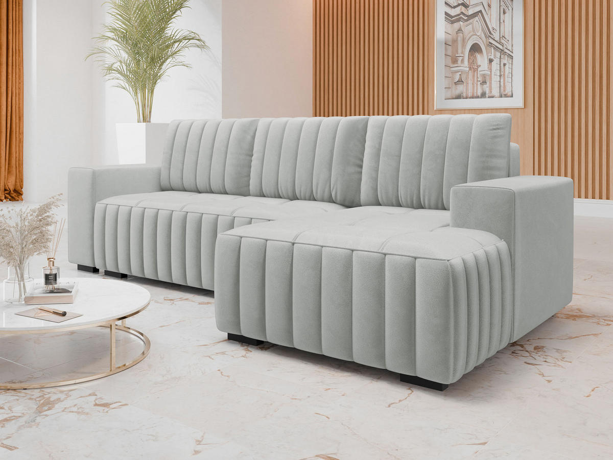 ECKSOFA Hugo, Seite: Rechts - Dunkelbraun/Silberfarben, Holz/Textil (240/140cm)