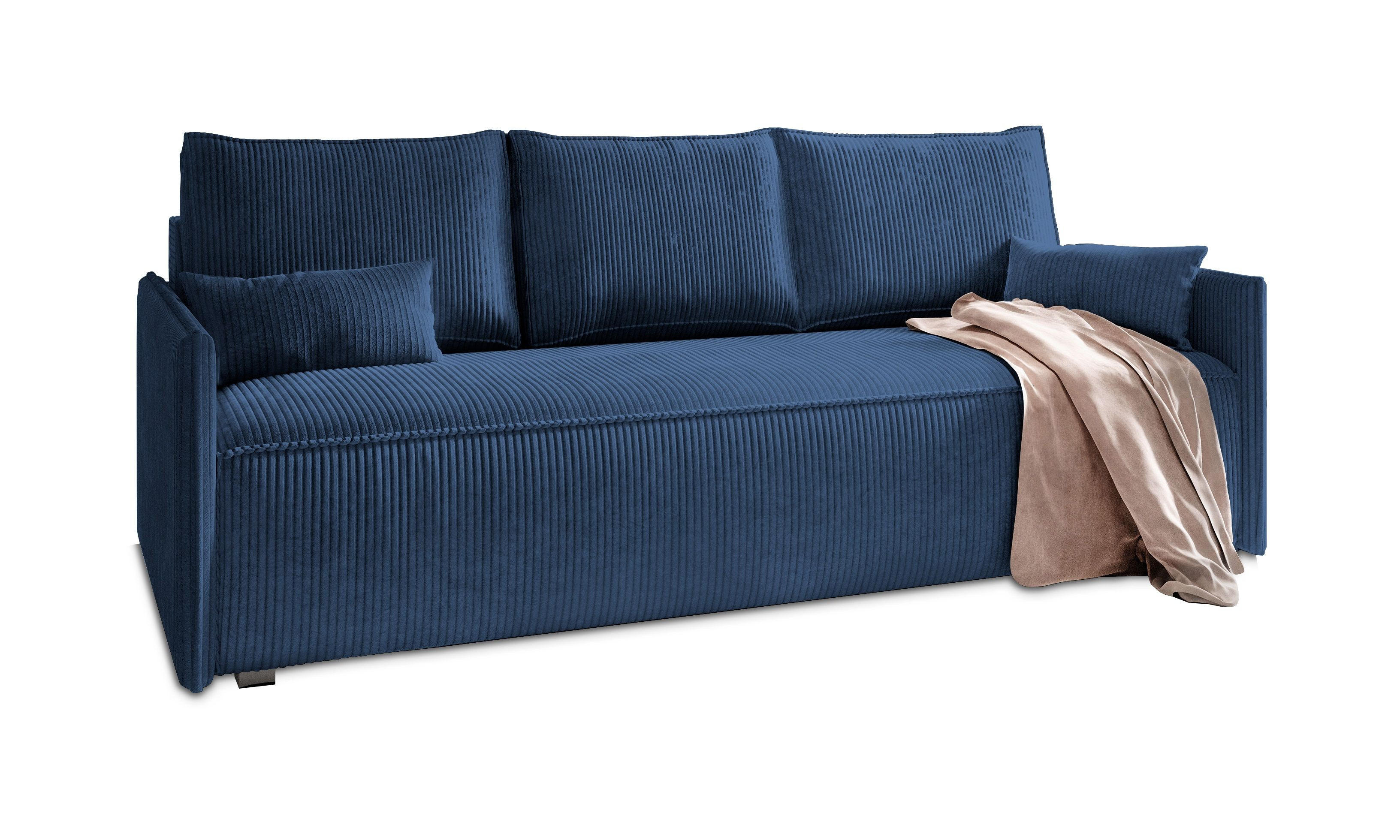 BETTSOFA MESTOR Blau Kordstoff mit Schlaffunktion - Blau, Textil (206/83/87cm) - MASSENO