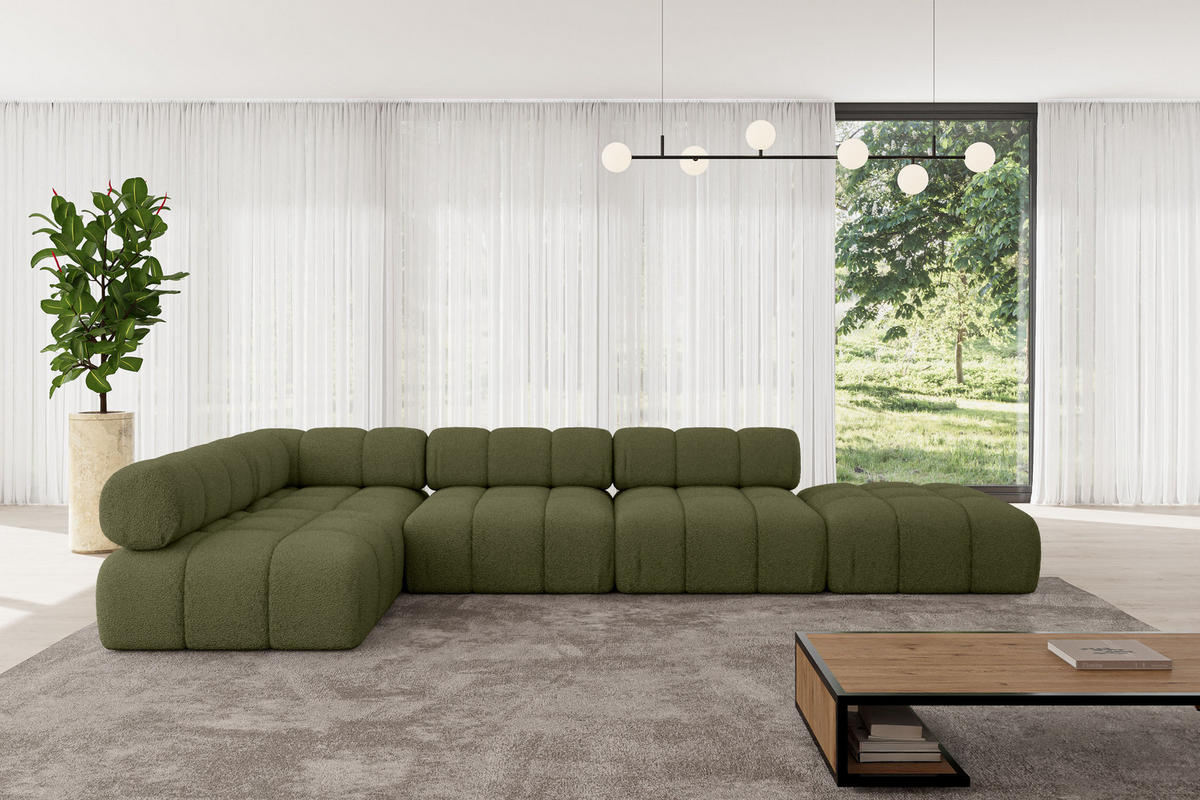 ECKSOFA modulares Sofa Favio-L2 - 380x190x70 cm Grün Bouclé - Grün, Holzwerkstoff/Textil (380/190cm) - ALTDECOR