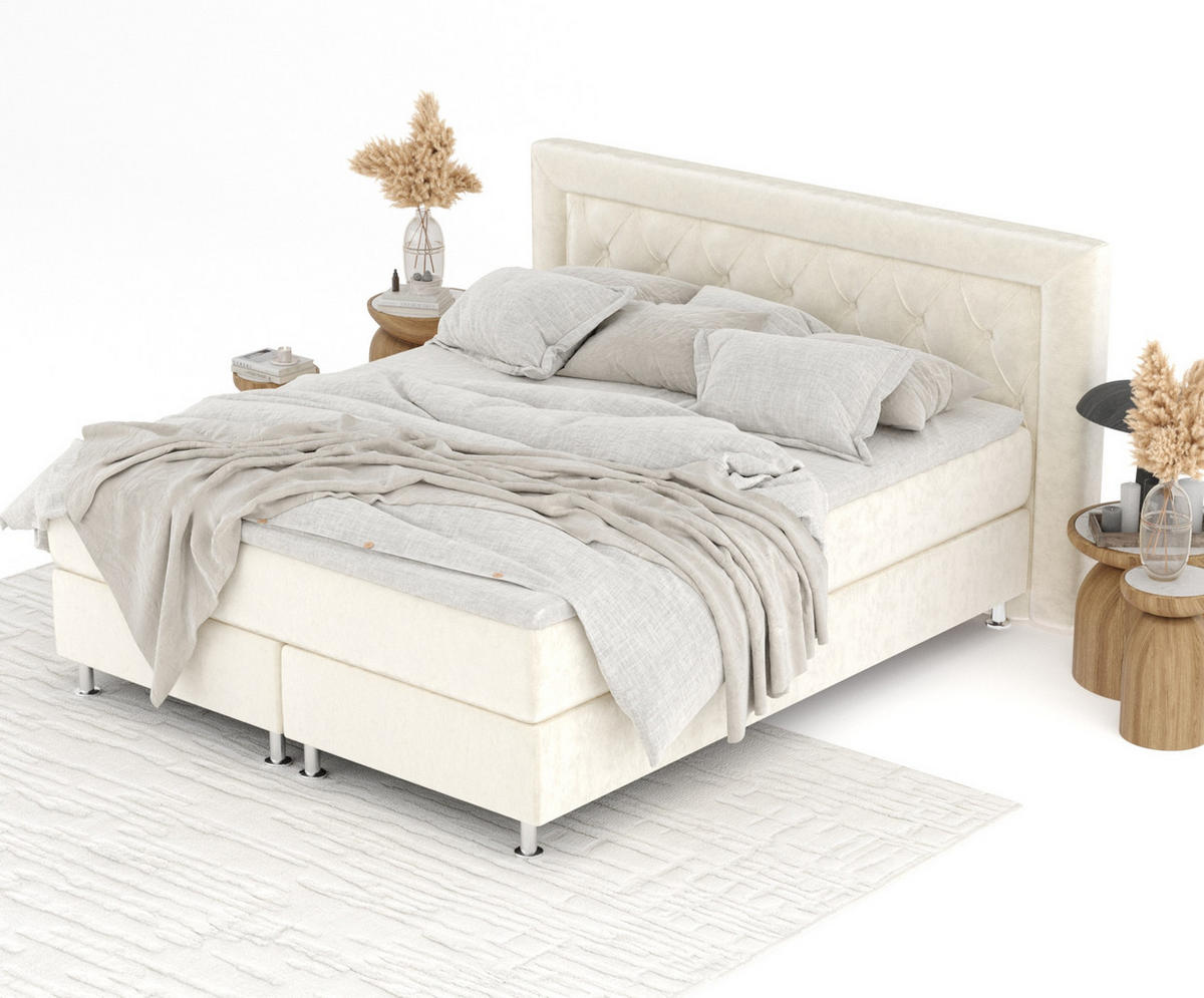 BOXSPRINGBETT Lavello Creme 160/200 cm mit Latex-Topper - Silberfarben/Creme, Holz/Holzwerkstoff (160/200cm) - Maison de Reve