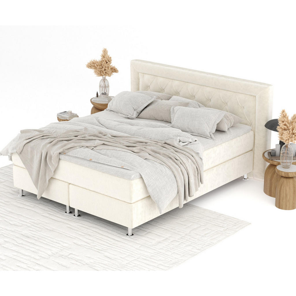 Thumbnail - Maison de Reve Boxspringbett, Creme, Textil, Buche, Kiefer, H3, Höhe ca. 21 cm, 200x200 cm, Oeko-Tex® Standard 100, FSC ...