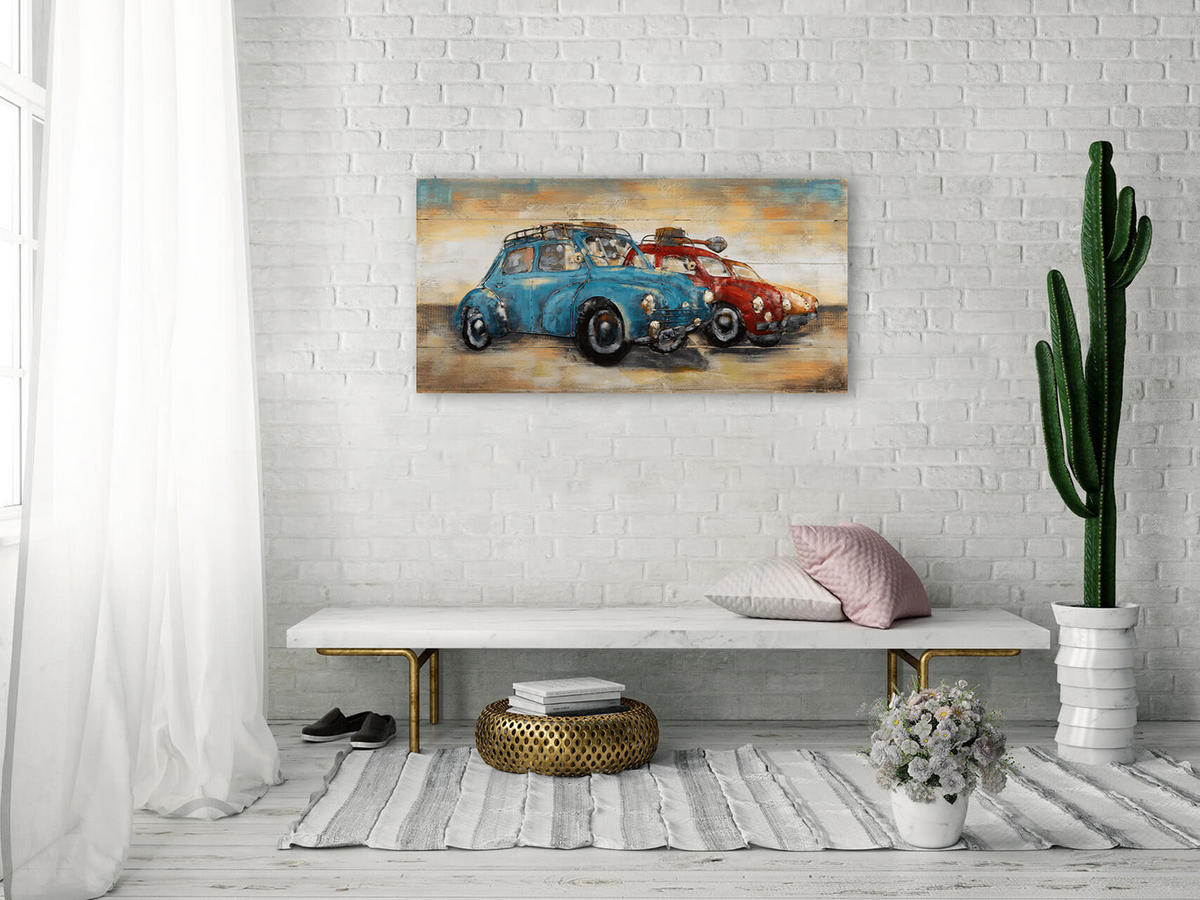WANDBILD Blau 100/50 cm - Blau/Rot, Holz/Metall (3.5/50cm) - KUNSTLOFT