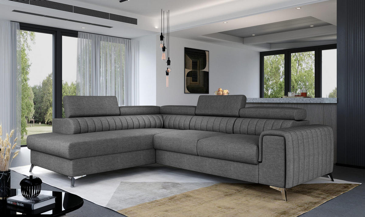 ECKSOFA - OLIVIER (Links, Esche) - Grau, Textil (275/205cm) - Möblo