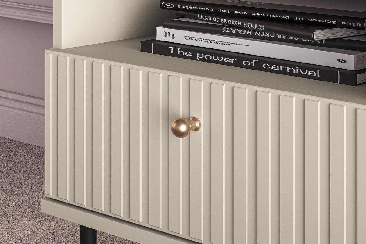 NACHTTISCH DROMA mit Goldelementen, Creme - Creme, Holz (50/53/34cm) - KONSIMO®