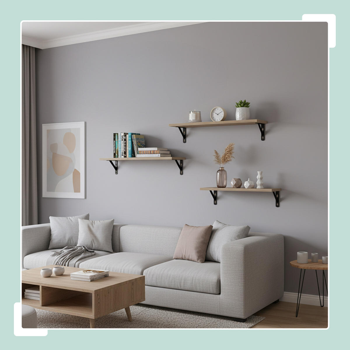 3-TLG.WANDREGAL-SET - Hellbraun, Holzwerkstoff/Metall (40/12/11cm) - Relaxdays