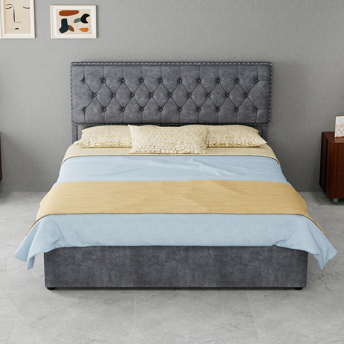 POLSTERBETT 140/200 cm in Grau mit Stauraum Stoff im Modernen Design - Grau, Holzwerkstoff/Textil (140/200cm) - STILVORA
