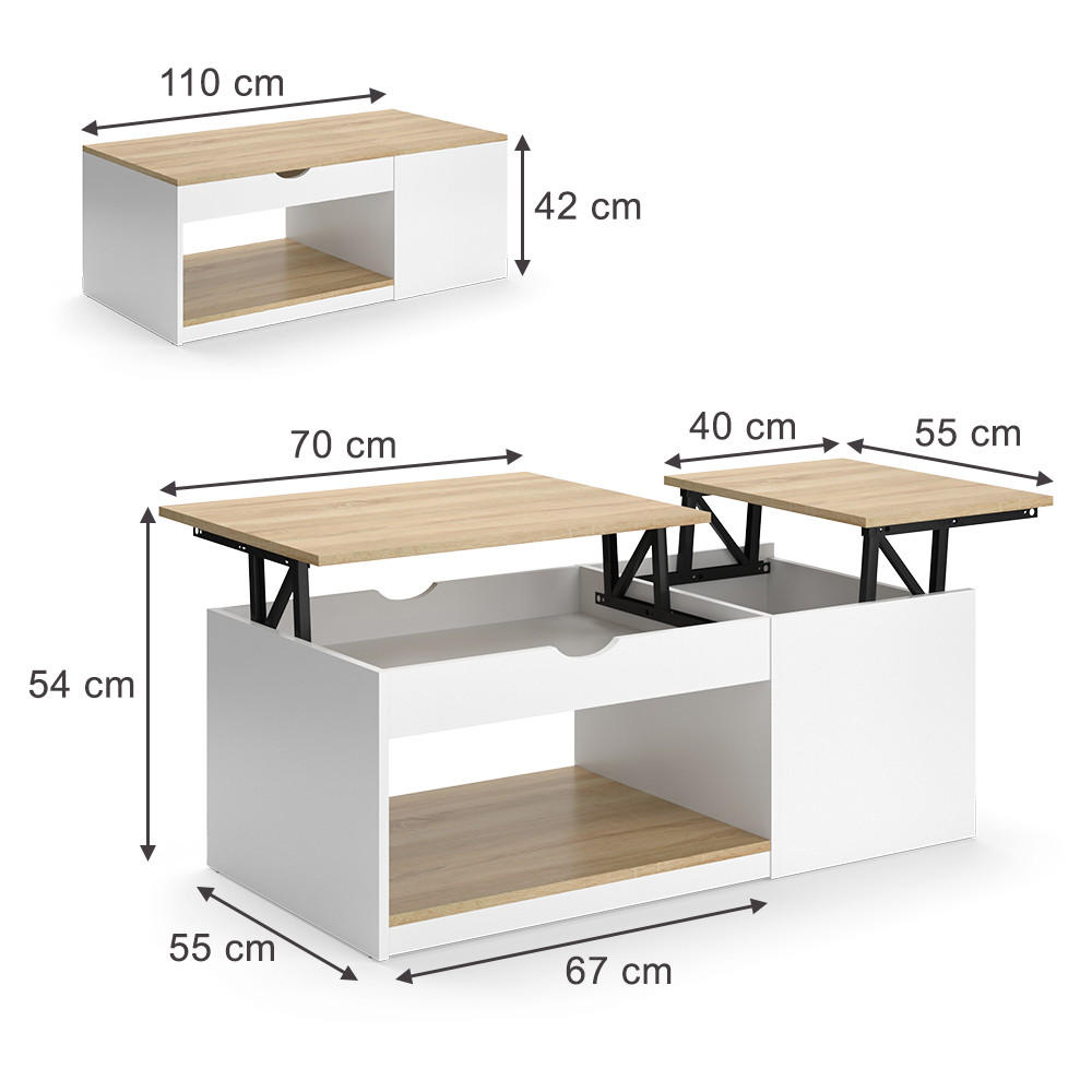 COUCHTISCH Avela Weiß/Sonoma 55 x 110 cm - Weiß, Holzwerkstoff (110/55/54cm) - Vicco