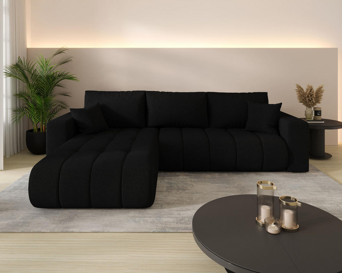 ECKSOFA ARDEN Samt Schwarz L - Links - Schwarz, Textil (175/280cm) - Luxkor24