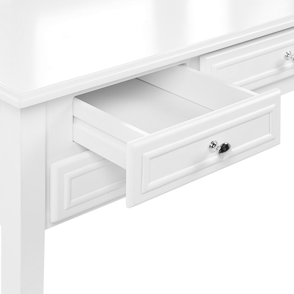 SCHMINKTISCH 3-teiliger Klappspiegel Hocker 5 Schubladen weiß Lumiere - Weiß, Holzwerkstoff (95/144/45cm) - Beliani