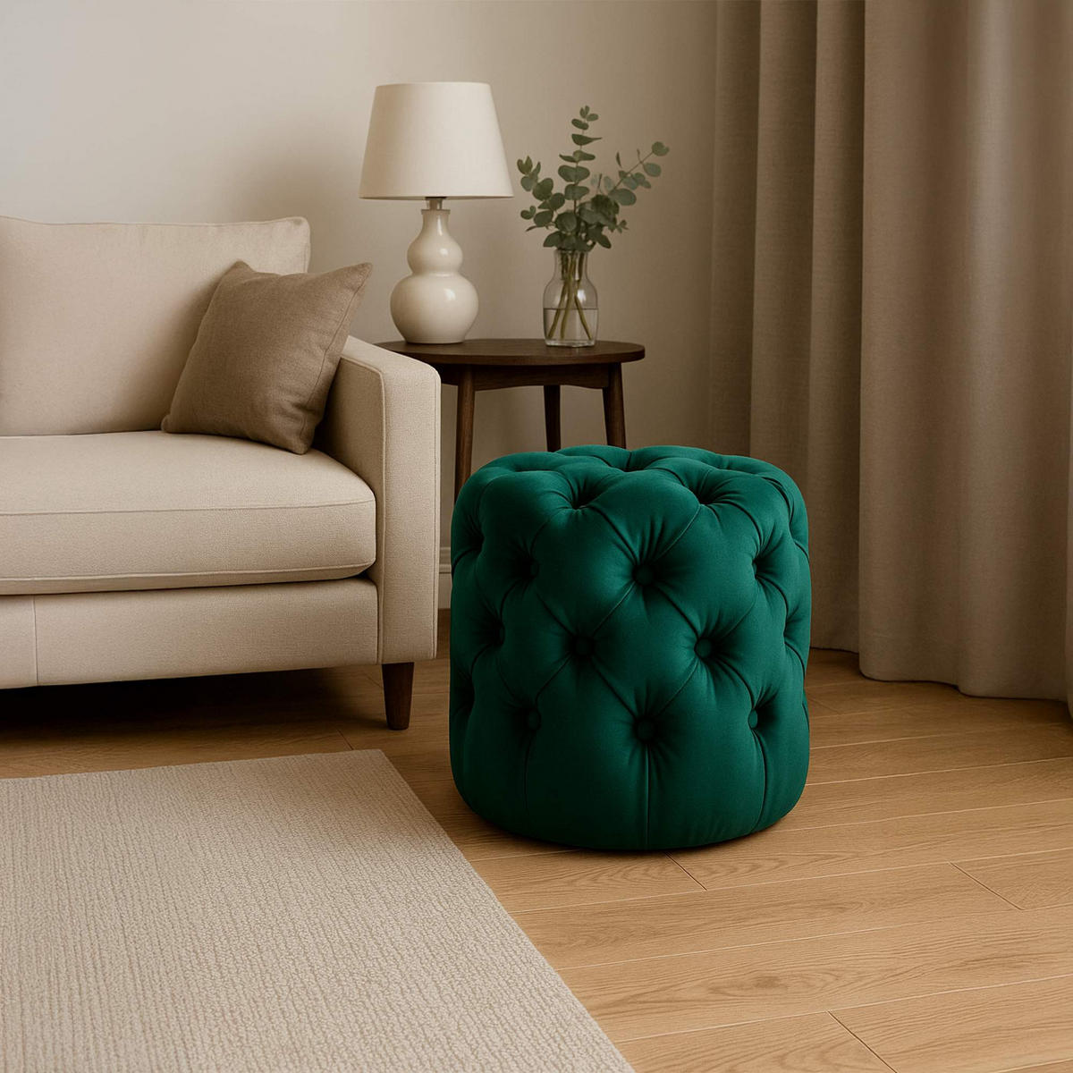 SITZHOCKER Bador Samt Dunkelgrün Hocker Schlafzimmer - Dunkelgrün, Textil (42/46/42cm) - DELUKE