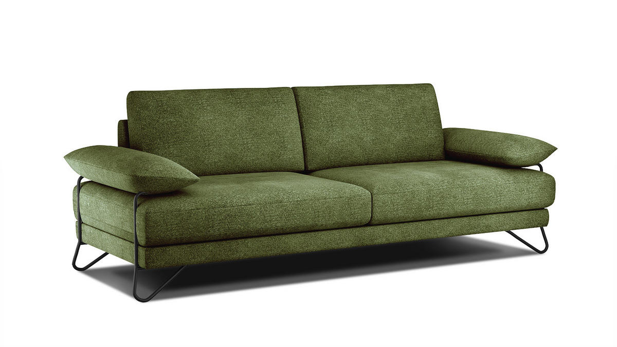 SOFA LORI 3-Sitzer, olivgrün - Schwarz/Olivgrün, Holzwerkstoff/Textil (245/87/96cm) - Courtois Laville