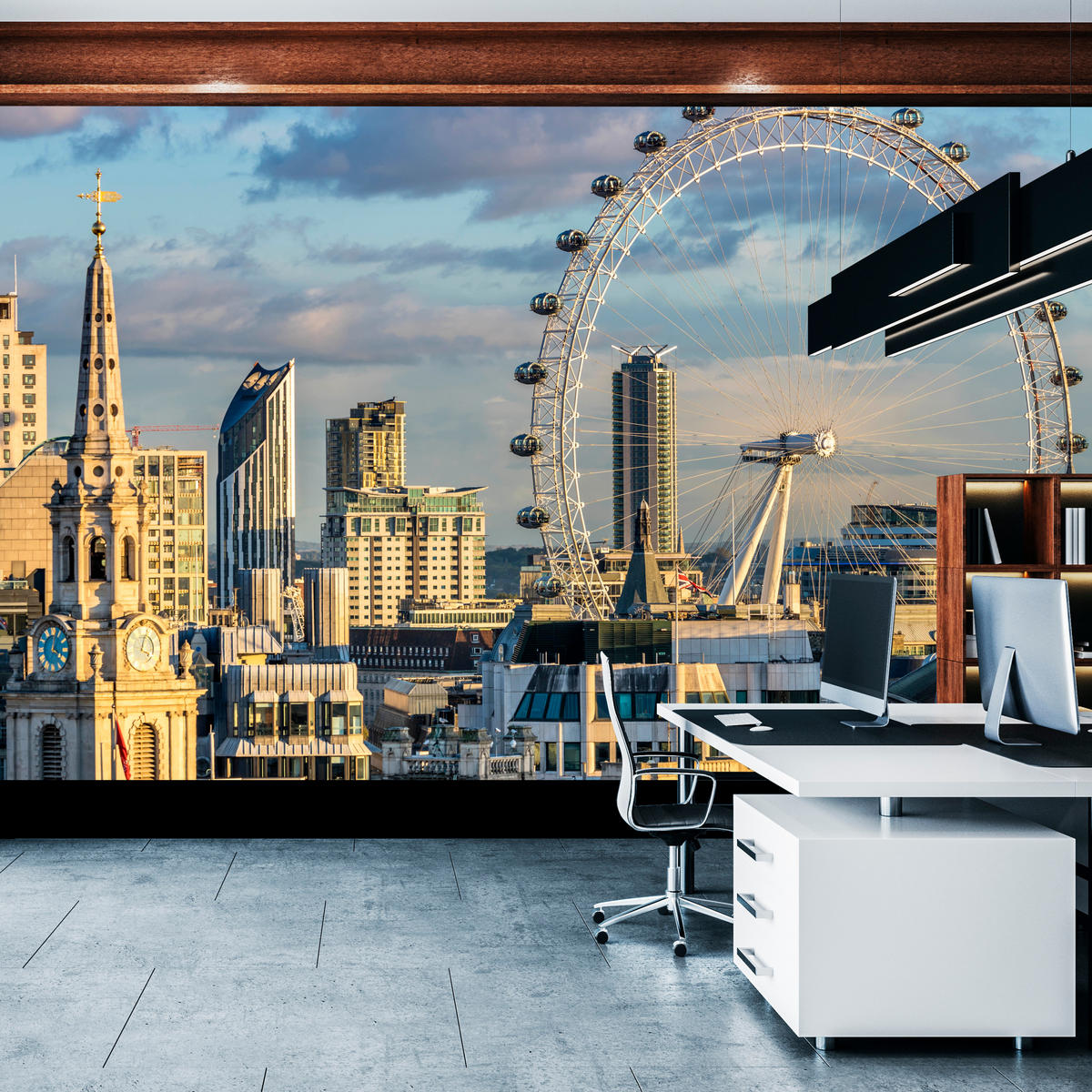 FOTOTAPETE für Schlafzimmer London Eye Skyline Wolkenkratzer Stadt 400x280 - Blau/Beige, Papier (400/280cm) - Muralo