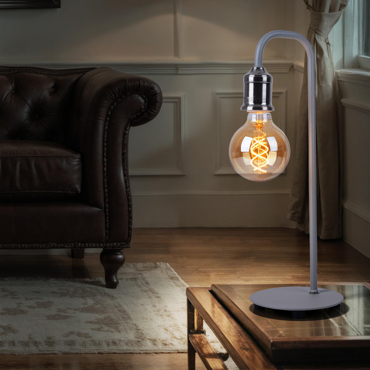 LED TISCHLEUCHTE Florida Grau Nickel matt - Grau, Metall (16.4/15/43.8cm) - Globo Lighting