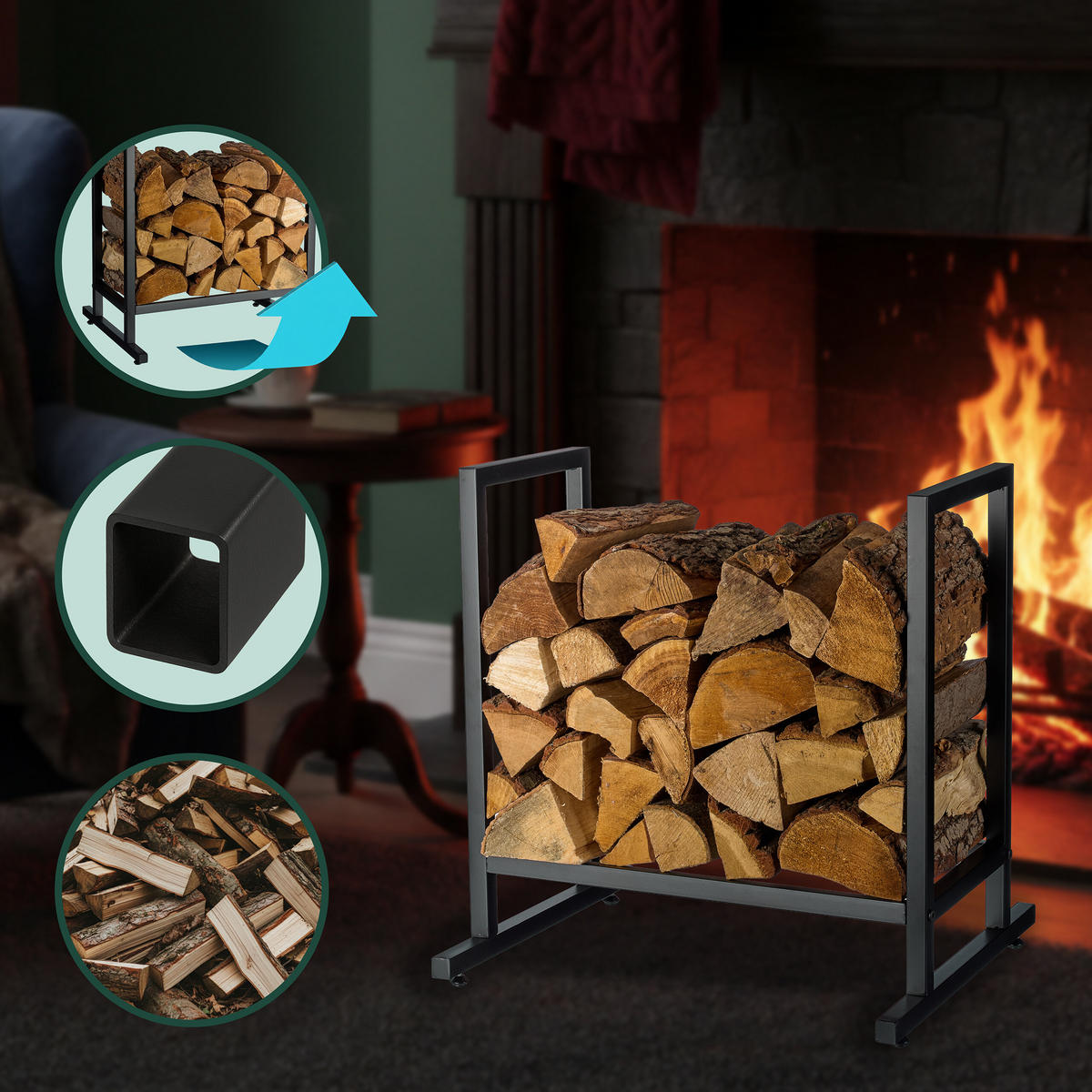 KAMINHOLZREGAL - Schwarz, Metall (60/62/49cm) - Relaxdays