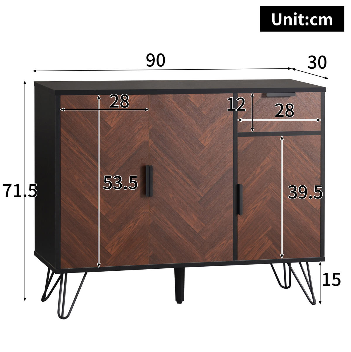 SIDEBOARD 90/30/71.5 cm Schwarz/Holzfarben aus MDF und Spanplatte mit Schublade - Naturfarben, Holzwerkstoff (30/71.5/90cm) - OKMYHOME