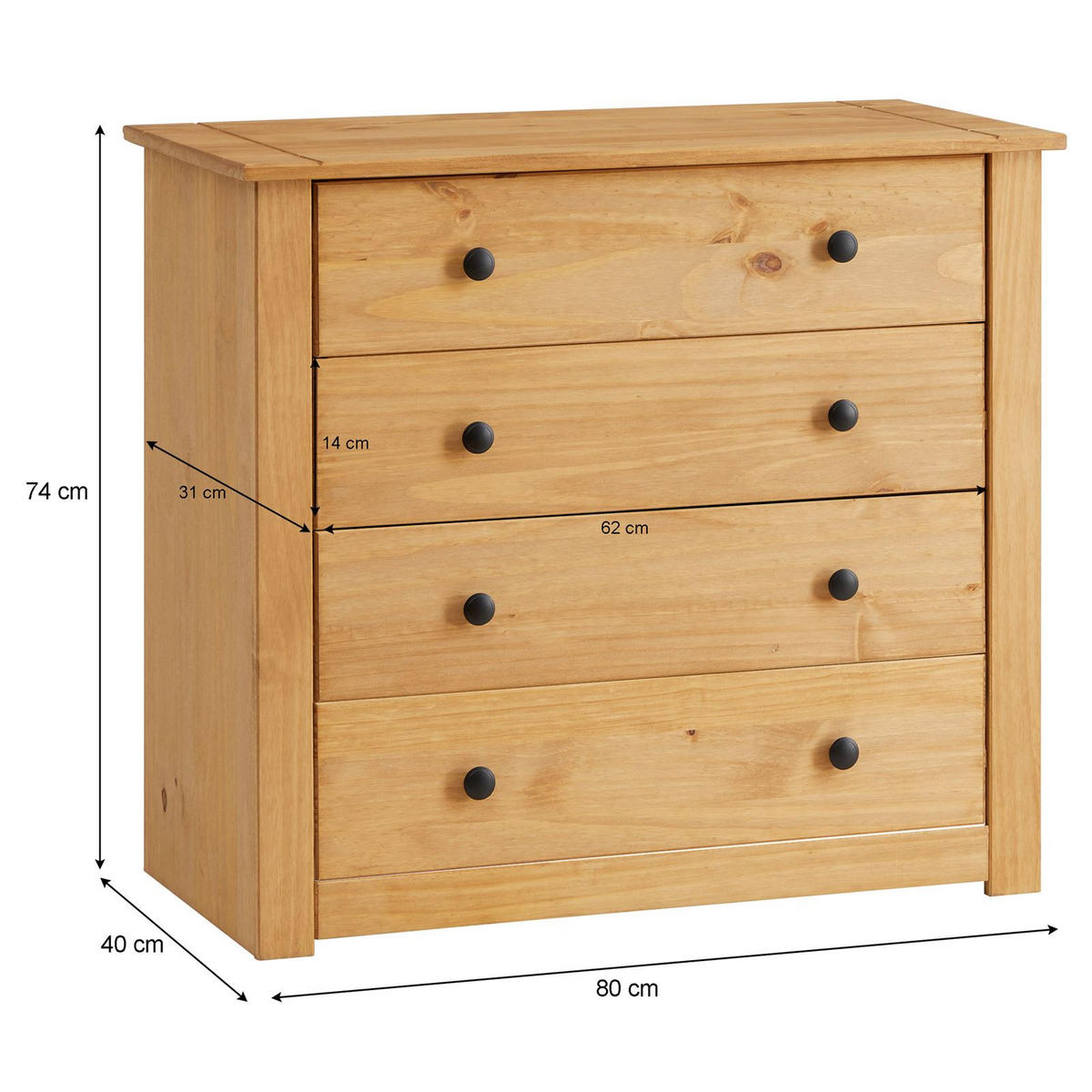 KOMMODE CANCUN - Kieferfarben, Holz (80/73/40cm) - CARO-Möbel