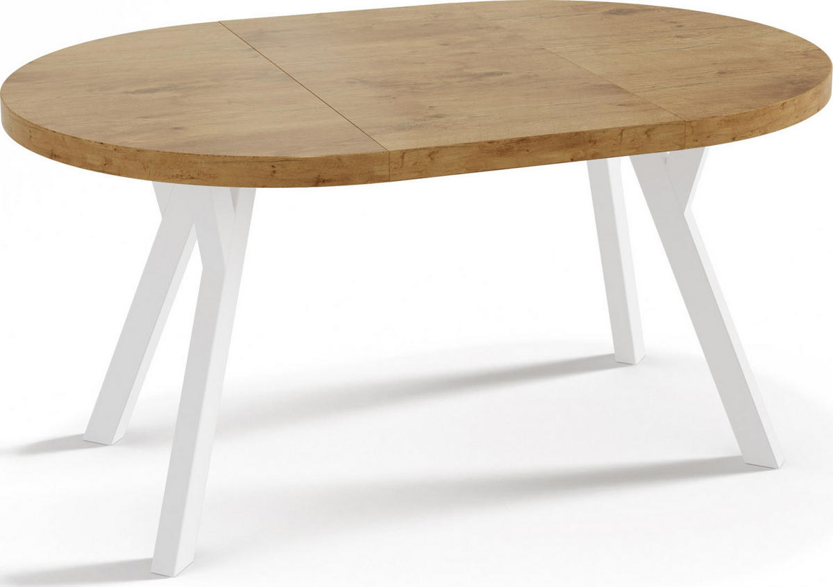 ESSTISCH Twixy runder ausziehbarer, Lancelot Eiche 100-150/100/76 cm - Eichefarben/Weiß, Holz/Holzwerkstoff (100/100/76cm) - WFL GROUP