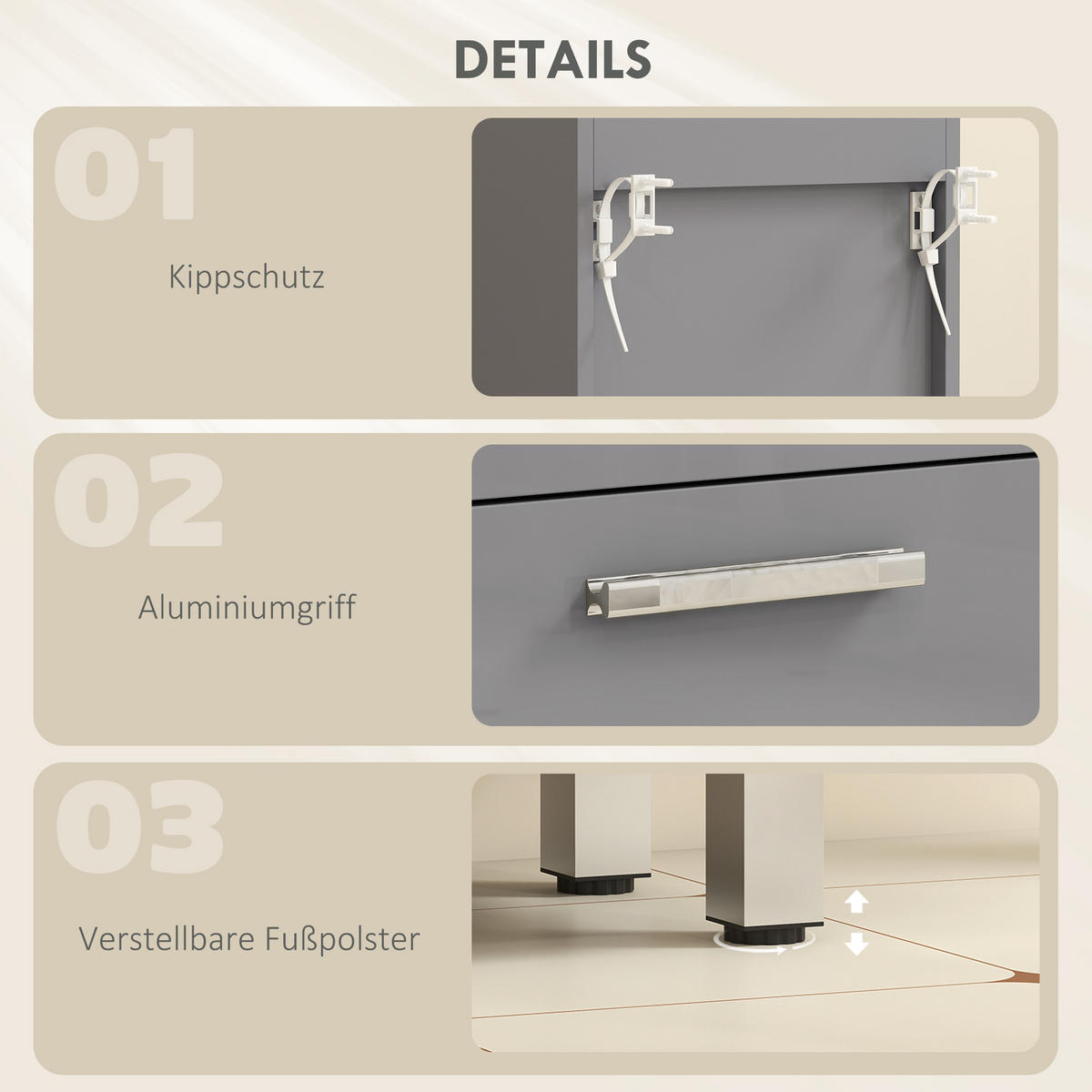 BADEZIMMERSCHRANK DE-10545 4 Schubladen, Hochglanz Grau - Grau, Holzwerkstoff (30/93/30cm) - ComfortXL