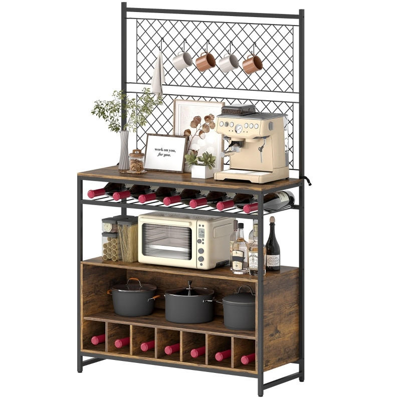 BUFFET 96,5 cm aus Holzwerkstoff und Metall mit Weinregal und Arbeitsfläche Braun - Braun, Holz (96.5/165/38cm) - Modenvie
