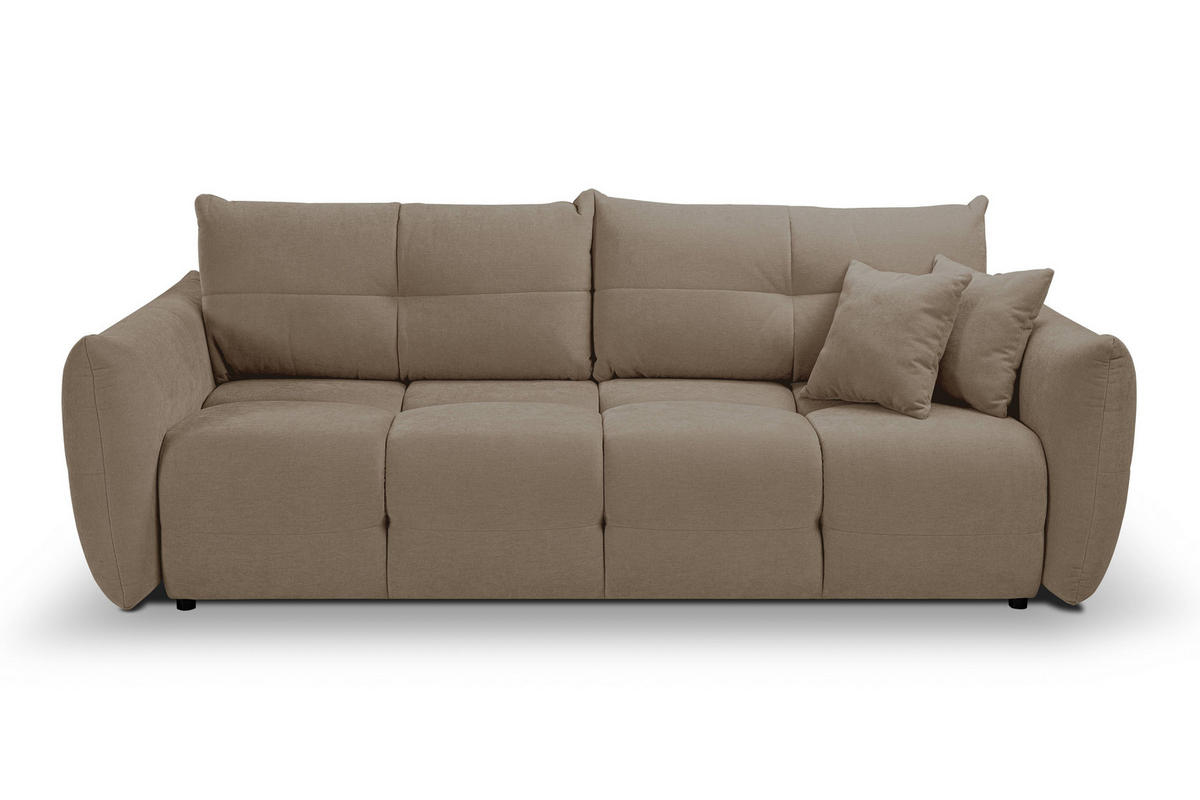 BETTSOFA MODA Beige Chenille-Stoff mit Schlaffunktion - Beige, Holz (245/86/110cm) - MASSENO